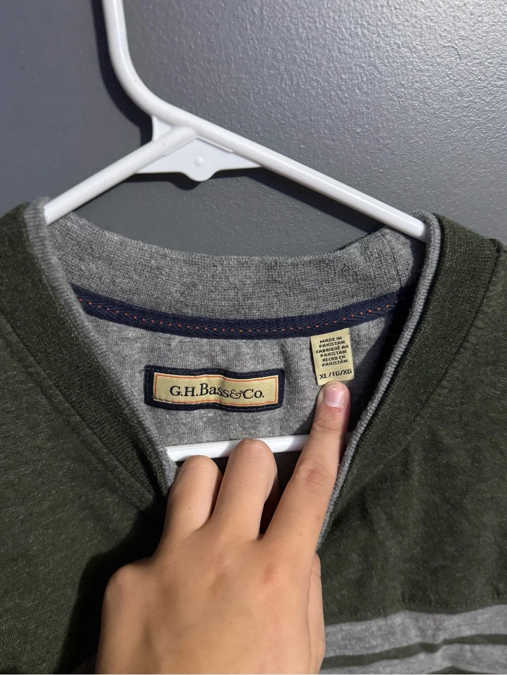 G.H. Bass & Co. Olive Long-Sleeve Crewneck with Gray Chest Stripe